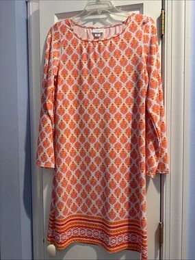 New Cabana Life Orange and White Printed Dress size Large